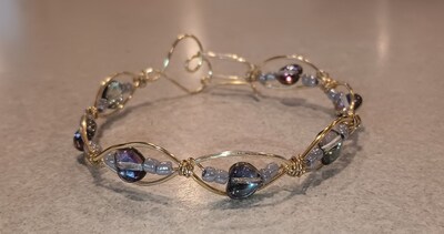 Gold Handmade Bracelet, Gold Bracelet, Handmade Bangle, Wire Wrapped Bracelet, Bracelet, wire wrapped Jewelry, bracelet with hearts - image2